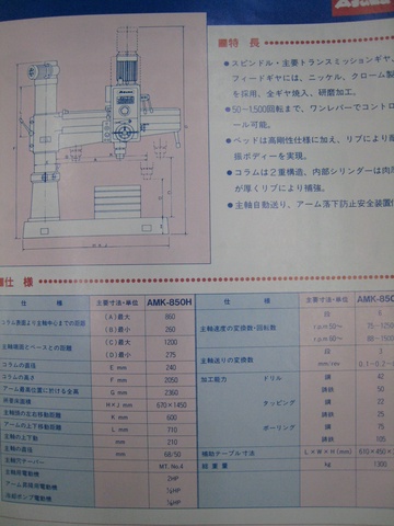 東鉄工 AMK-850H 850mmラジアルボール盤