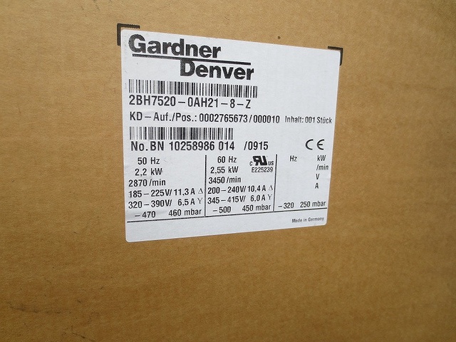 GARDNER DENVER G-BH7 2BH7 520-OHA21-8-Z サイドチャンネルブロワー