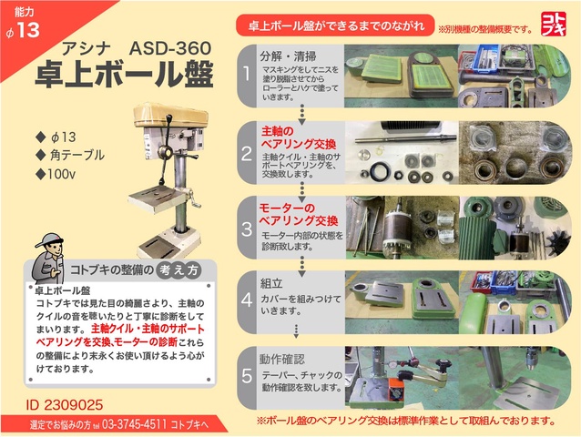 芦品鉄工所 ASD-360 卓上ボール盤 中古販売詳細【#369093】 | 中古機械情報百貨店 | ASHINA IRON WORKS