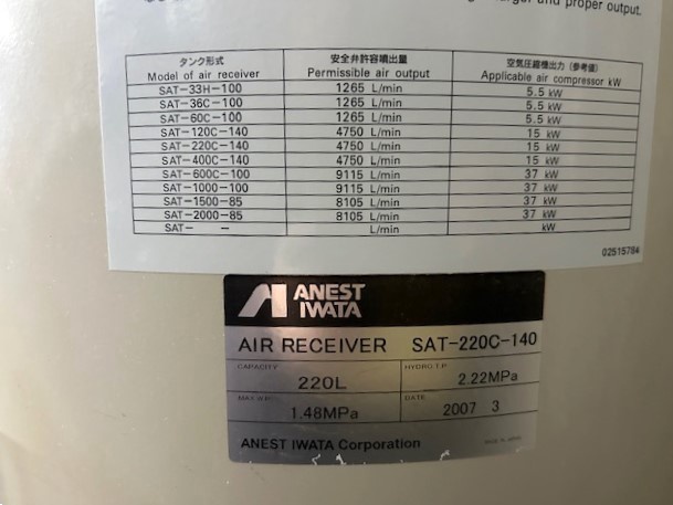 アネスト岩田 SAT-220C-140 エアータンク