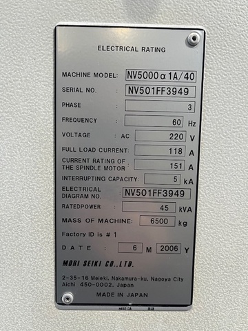 森精機製作所 NV5000a1A/40 立マシニング(BT40)