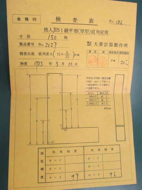 大菱計器製作所 厚型平スコヤ