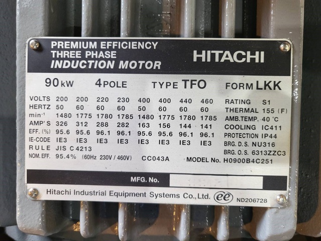 日立産機システム TFO-LKK 90kwインダクションモーター